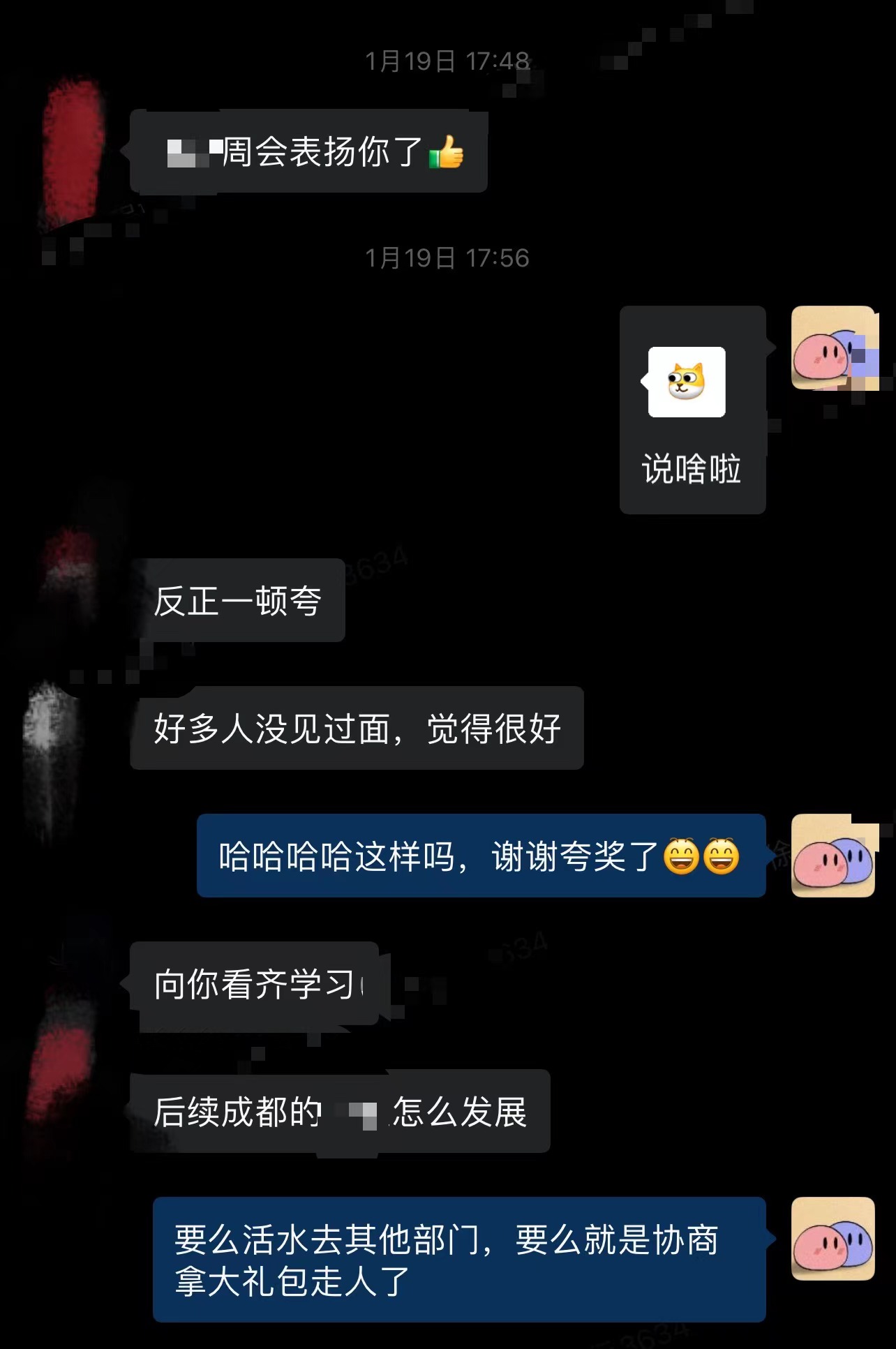 B 部门周会被表扬了